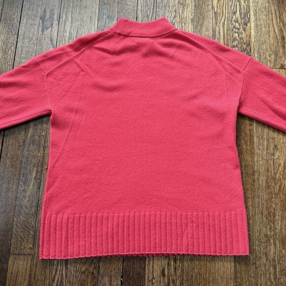Crew 100% Cashmere Mock Neck Sweater Size Sm Vivid Coral Drop Shoulder Rib Trim - Picture 6 of 6